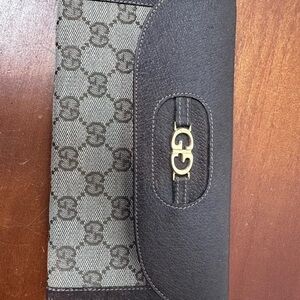 GUCCI HORSEBIT 1955 GG SUPREME CANVAS LEATHER ZIP AROUND CLUTCH WALLET